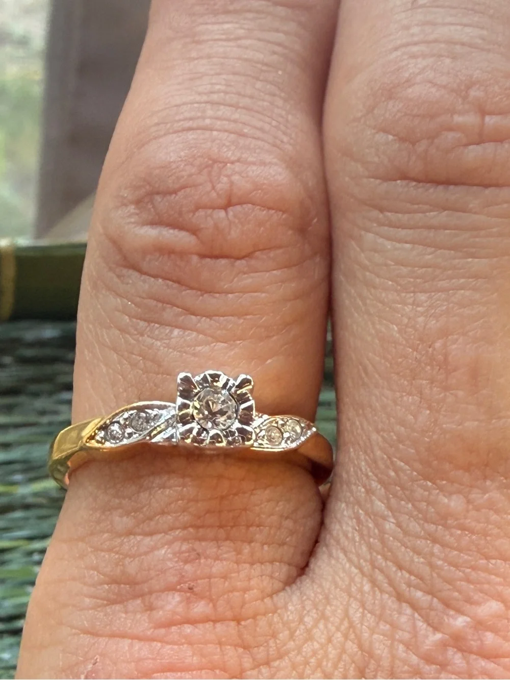 Classic Two-Tone Floral Clear Stone Accent Ring